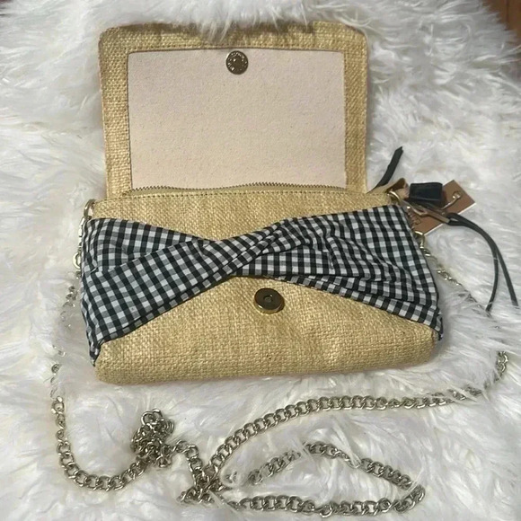 Abbie & Emmie Small Straw Crossbody Gingham Handle Tote - Picture 2 of 8